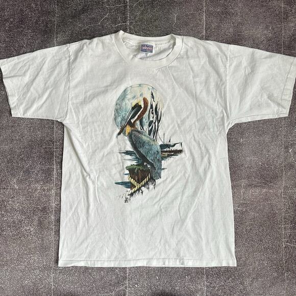 AllSport Other - Men's Vintage 90's AllSport Pelican Sailboat Moon Graphic White T Shirt Tee Sz L